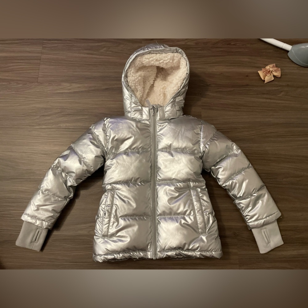 Thereabouts Kids Shiny Silver Puffer Jacket with removable hood size 4/5-NWT